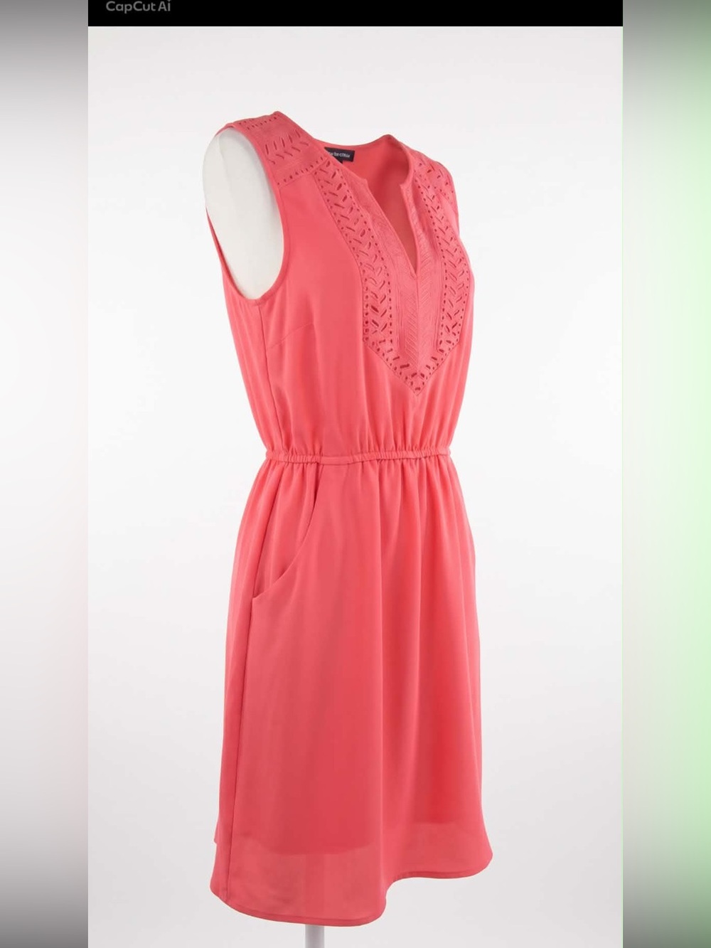 le chateau Coral Sleeveless Midi Dress with Lace-Trim